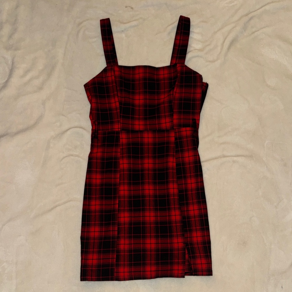 Divided Red and Black Plaid Mini Dress